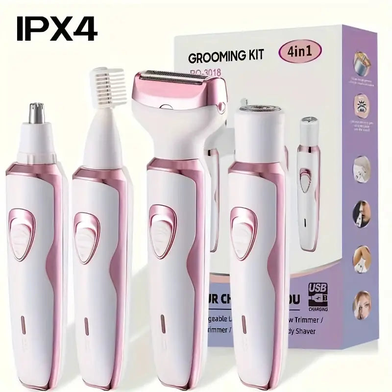 Maquinilla Eléctrica 4 en 1 para Mujeres – Recargable y Portátil