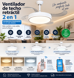 Ventilador de Techo Retráctil 2 en 1 con Luz LED