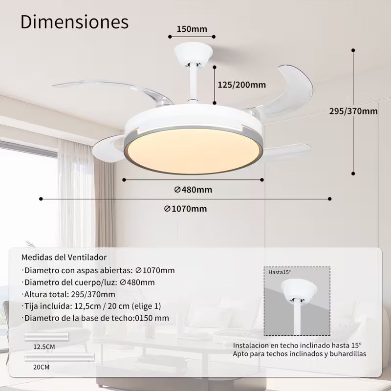 Ventilador de Techo Retráctil 2 en 1 con Luz LED